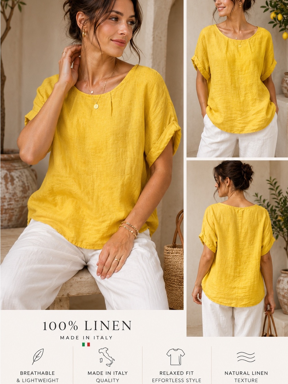 Lemon Drop Tunic Top – Made in Italy Relaxed Coastal Blouse Oversized